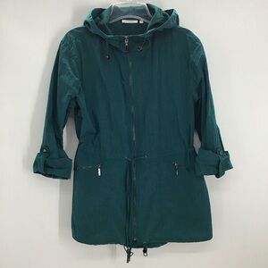 Chico’s Women’s Hooded Anorak Rain jacket Drawstring Waist Green Size 0.5 - US 6
